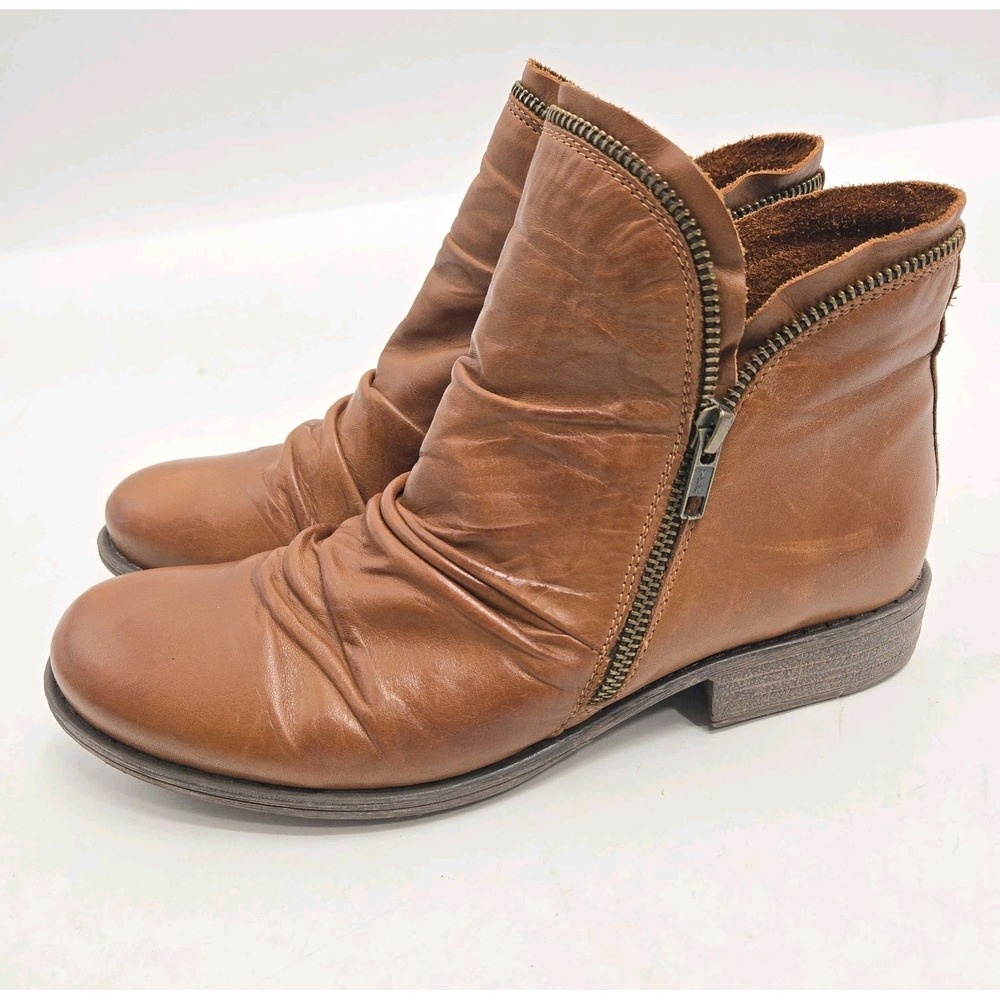 Miz Mooz Luna Ankle Boots Women's Size 10 Brown Leather Rouched Zip Side - Picture 5 of 13